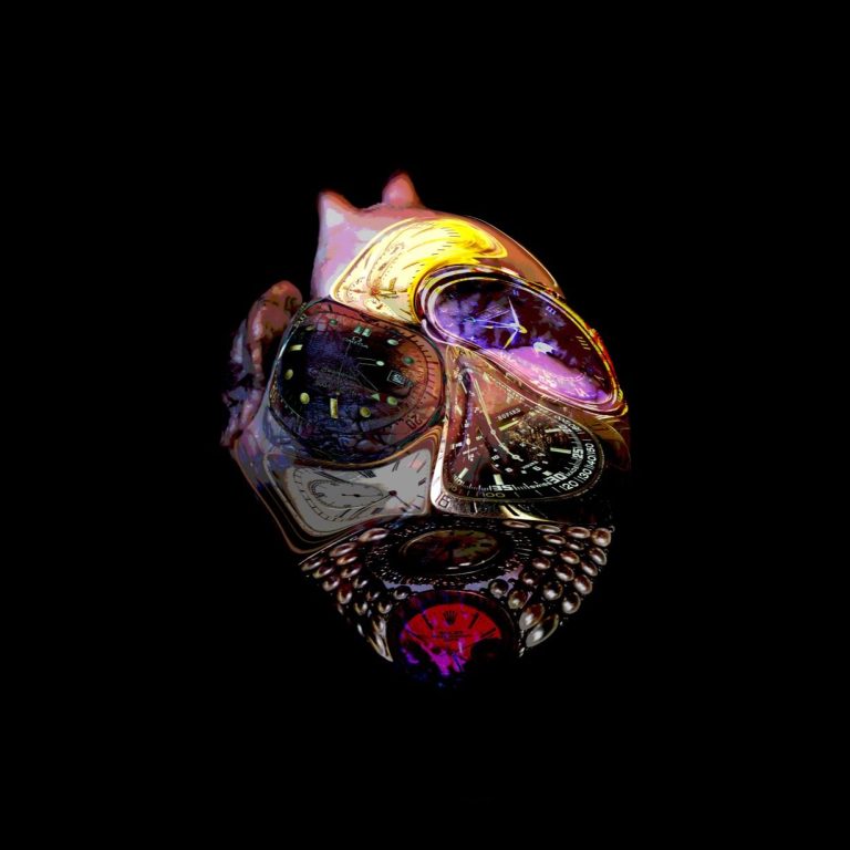 Zeit ist Geld Abstrakte Darstellung eines menschlichen Herzen mit verzerrten Uhren.